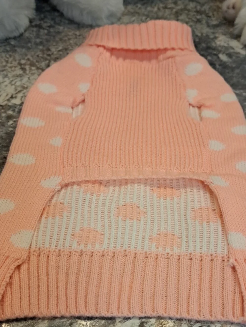 Pet Polka Dot Knit Sweater with Bow - Peach & White